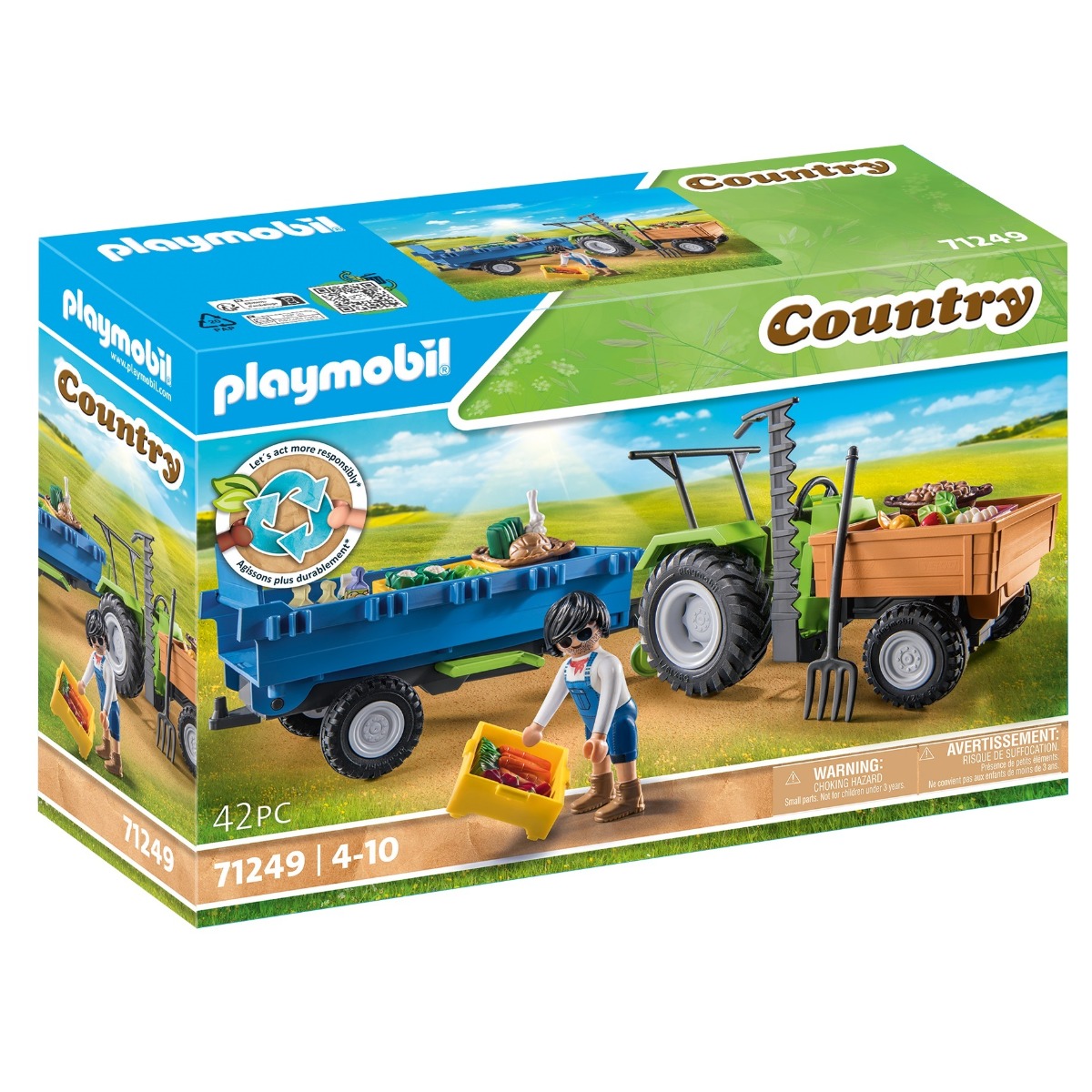 Playmobil - Tractor con Remolque y Granjero - Tienda con Licencia Oficial 71249