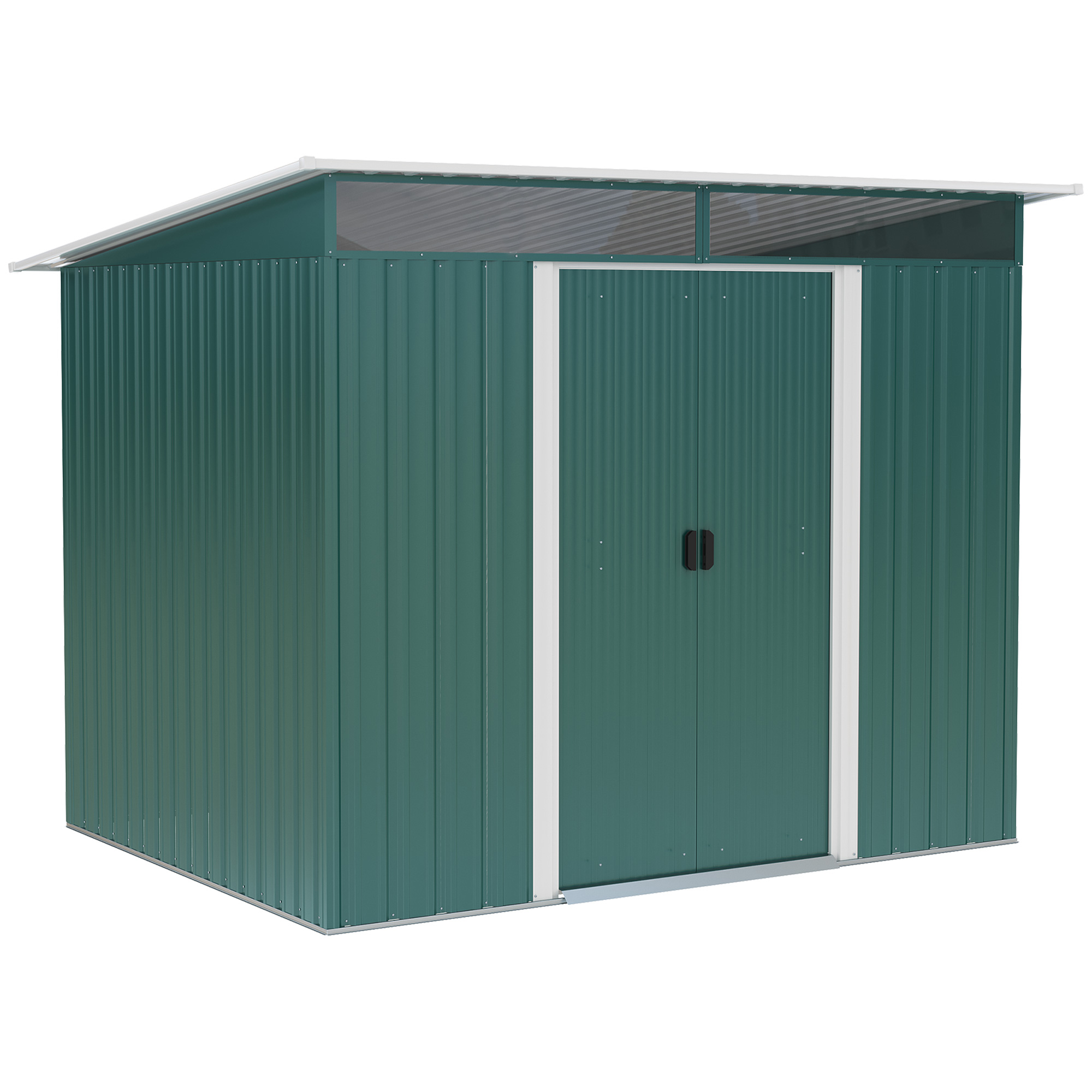 Outsunny Cobertizo de Jardín Exterior 4,5 m² 260x194x200 cm Caseta de Jardín Exterior Metálica con Paneles Frontales Transparentes y 2 Puertas Corredizas para Almacenamiento de Herramientas