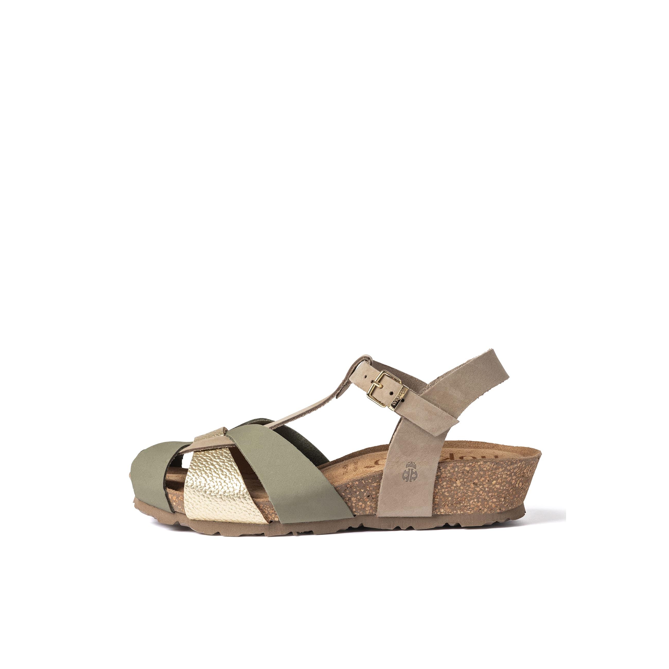 YOKONO Sandalia cuña MONACO-260 VERDE | Zapatos mujer Primavera-Verano | Piel vacuna  Nob./perla | 3 CM