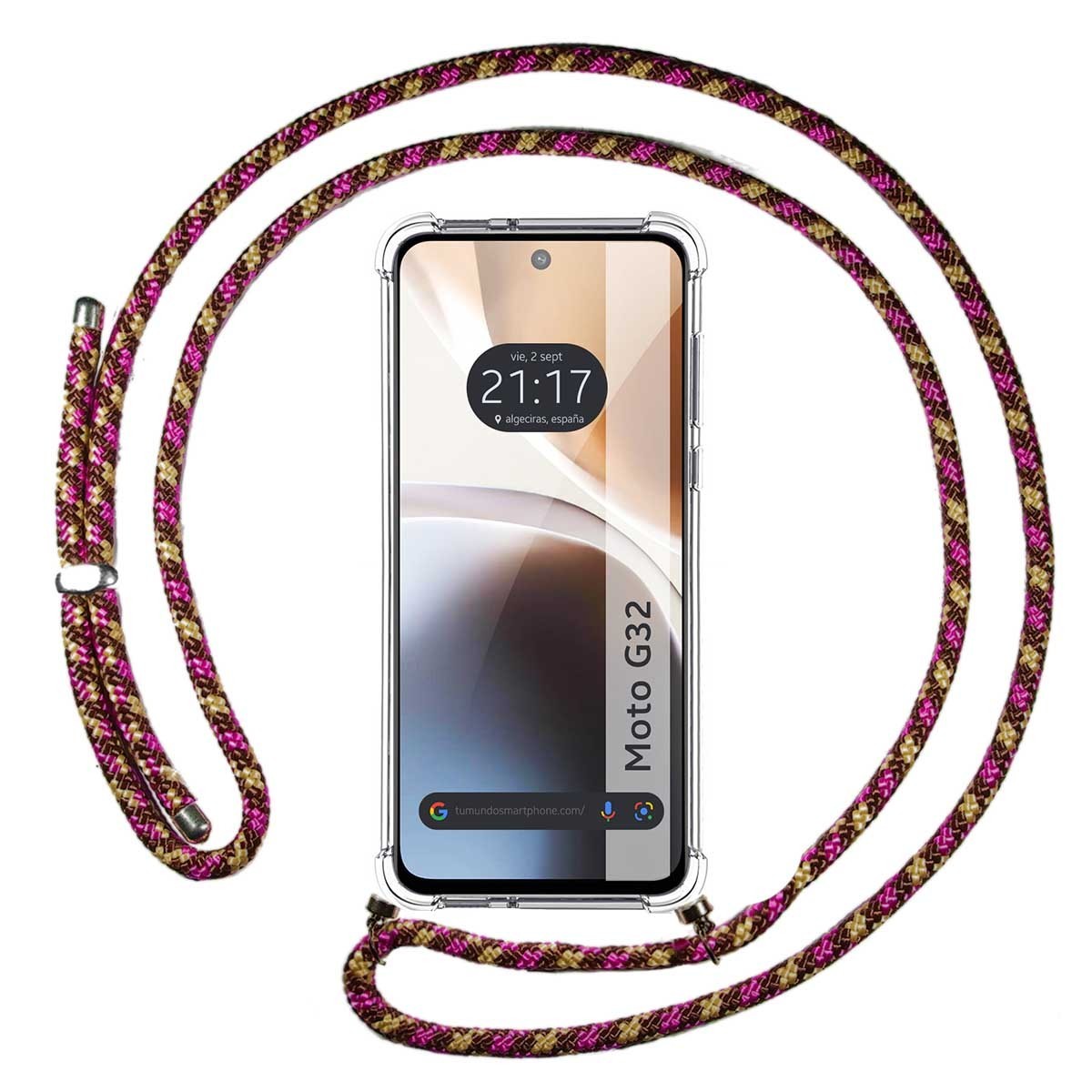 Tumundosmartphone Funda Antigolpes con Cordón para Motorola Moto G32 - Rosa/Dorado
