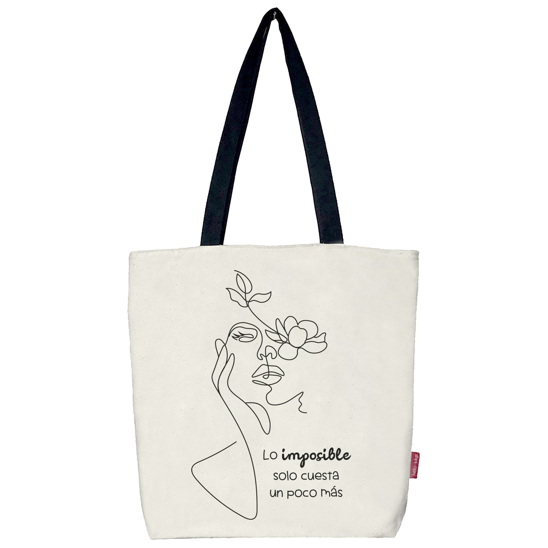 Hello-Bags. Bolso tote bag con cremallera, forro y bolsillo interior. Exterior: Algodón 100%. Incluye sobre kraft de regalo. Modelo LOIMPOSIBLE. Color: Crudo / Negro. Medidas: 37x38 cm.
