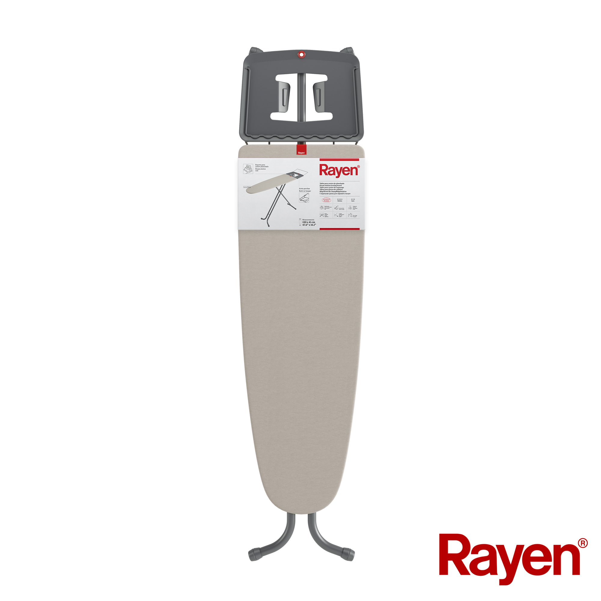Rayen, Tabla de planchar, Tabla con soporte para la plancha y perchas, Medidas: 120 x 41 cm