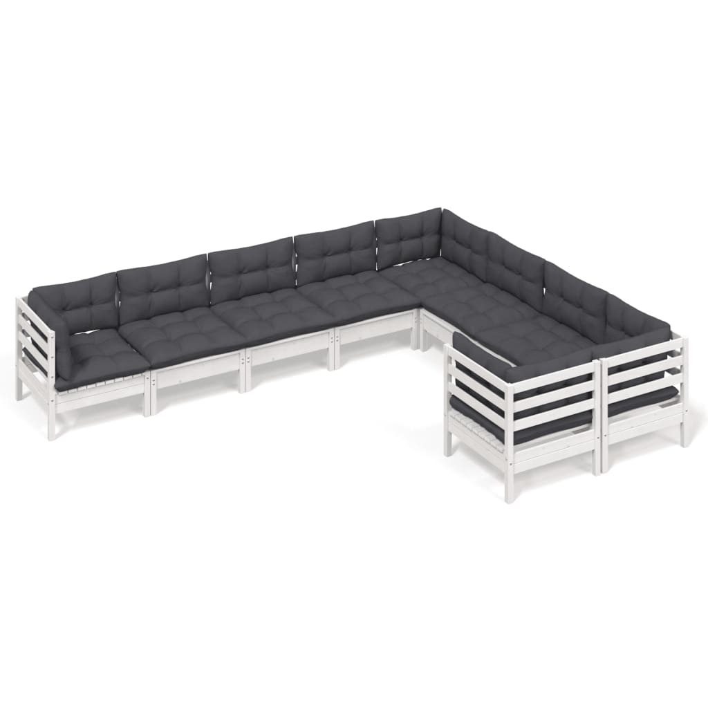 vidaXL Muebles de jardín 9 pzas y cojines blanco madera de pino