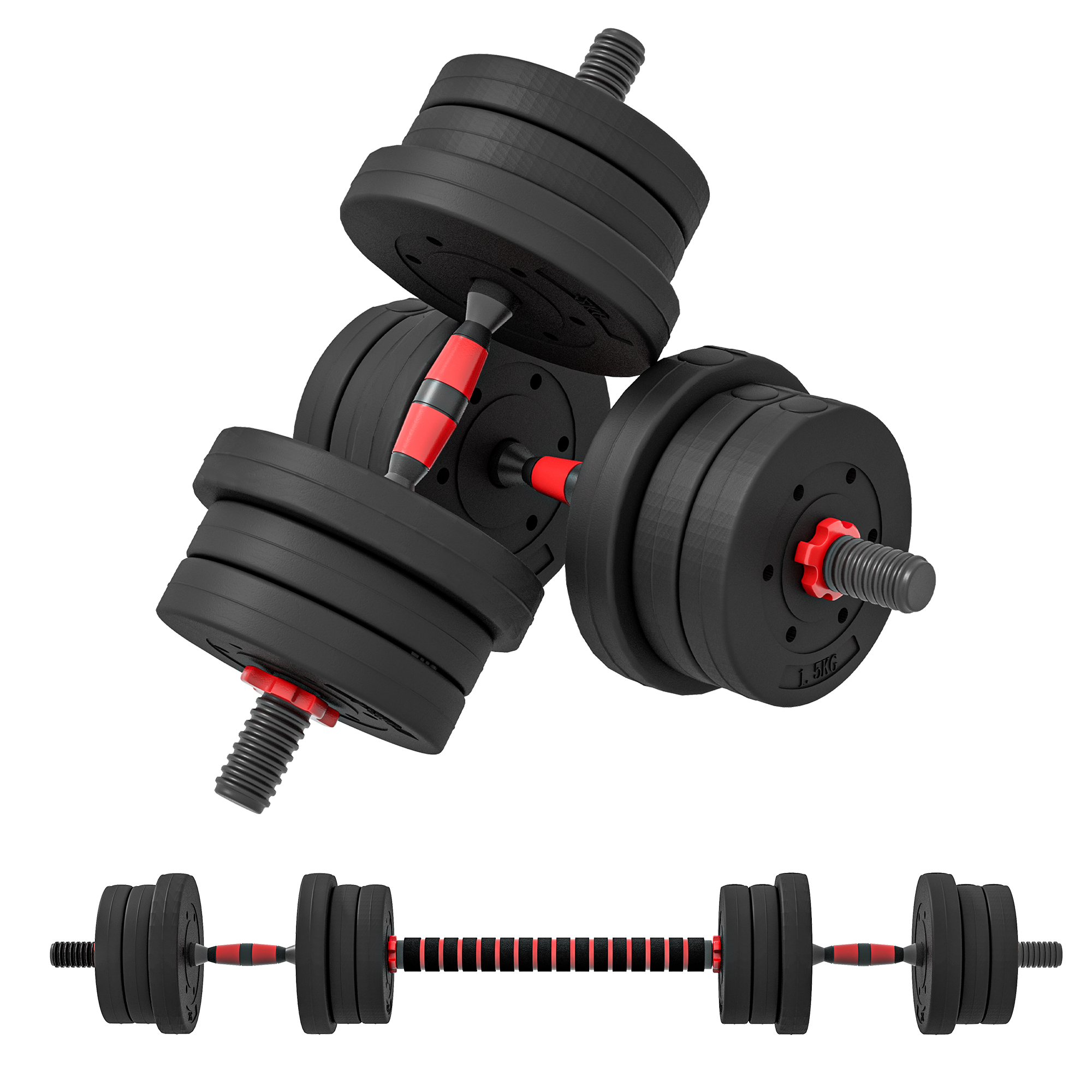 HOMCOM Juego de Mancuernas Ajustables de 20 kg 2 en 1 Juego de Pesas de Dumbbell con Barras Conexión y Barra de Extensión Kit de Levantamiento de Pesas para Hombres y Mujeres Gimnasio en Casa Negro