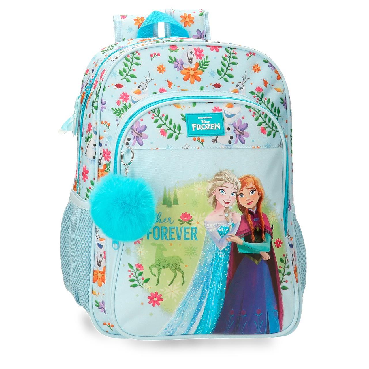 Mochila escolar adaptable a carro Frozen Forever 30x40x12cm Azul Claro