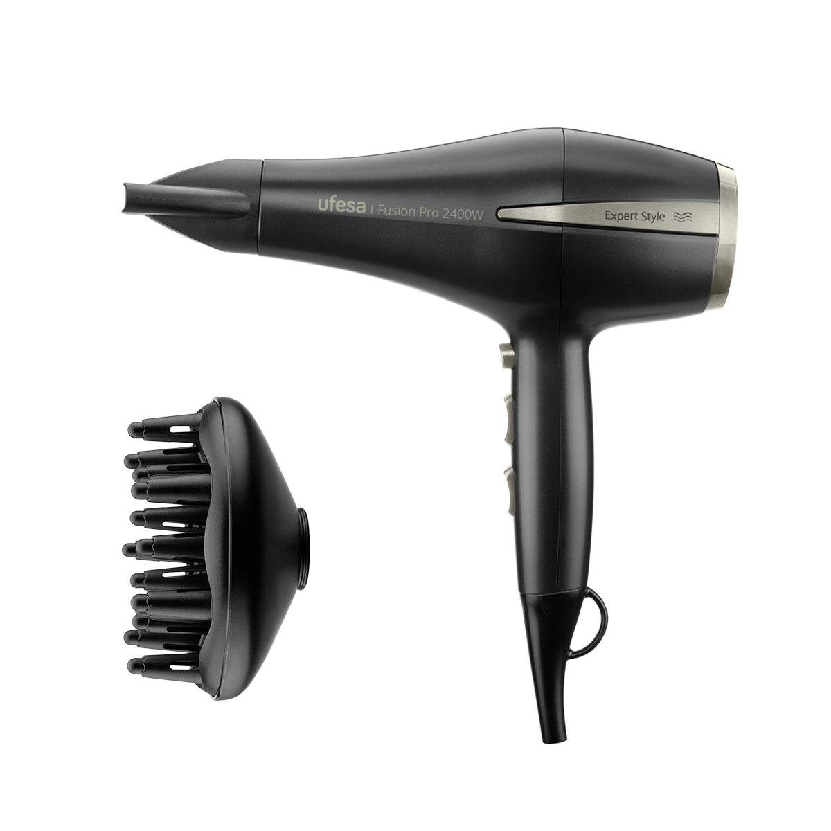 Ufesa - Secador de pelo Fusion Pro 2400W profesional con motor AC, 2 velocidades y 3 niveles de temperatura, concentrador y difusor incluidos para peinados definidos y rizos con volumen natural