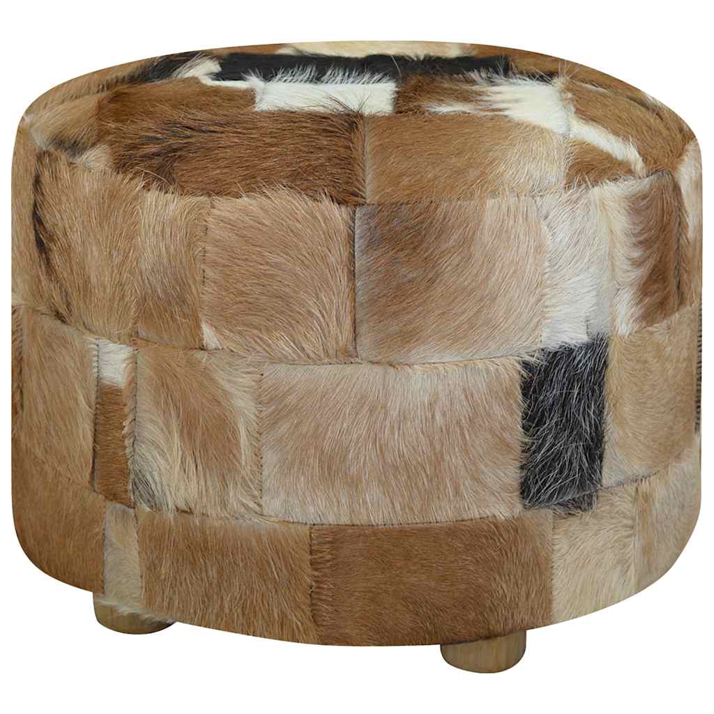 vidaXL Puf de piel genuina redondo 50x50x45 cm