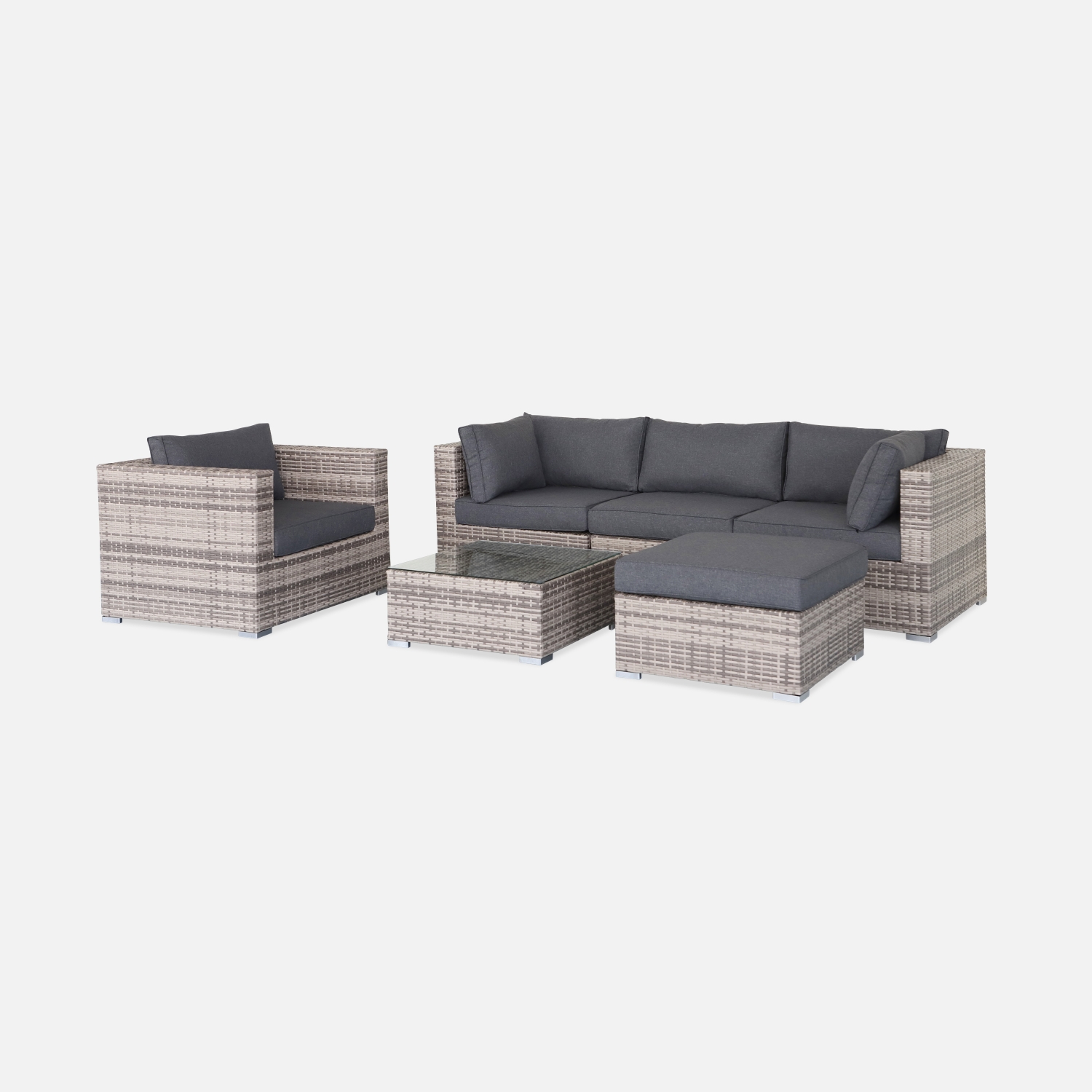 sweeek - Conjunto de jardín de resina trenzada, 5 plazas , Caligari , 234x82x67