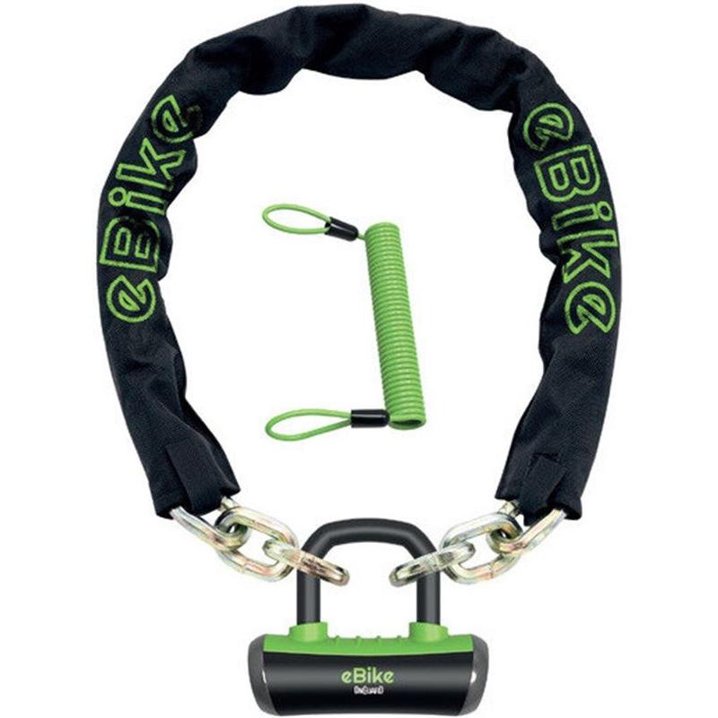 Onguard - Candado cadena Mastiff E-Bike 110 cm para bicicletas eléctricas, resistente con eslabones de acero de 10 mm, color negro/verde, ideal para seguridad urbana y anclaje versátil