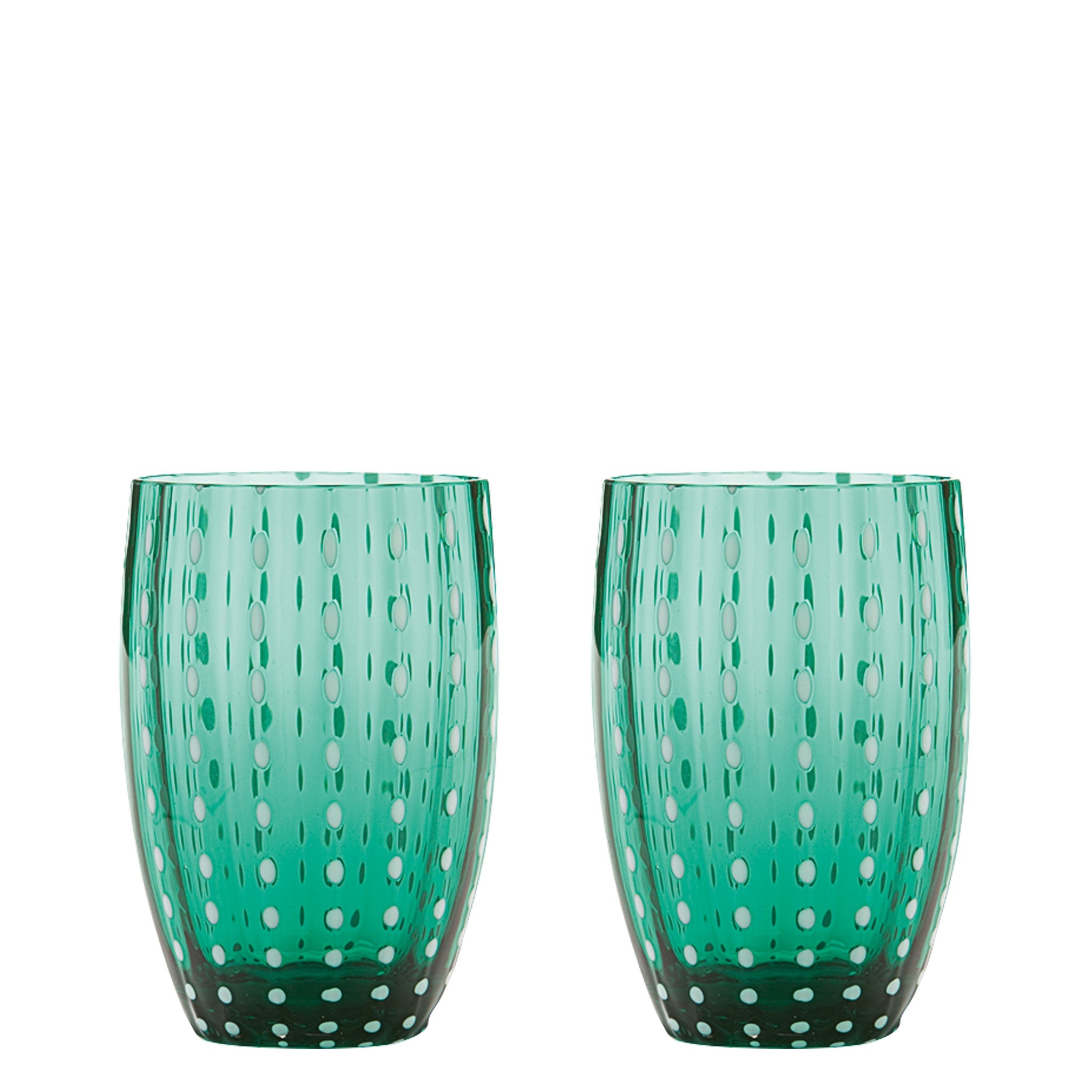 Zafferano Perle Green Glass - Vidrio soplado a boca de color, 32 cl, hecho a mano - Juego de 2 vasos artesanales para agua o cócteles