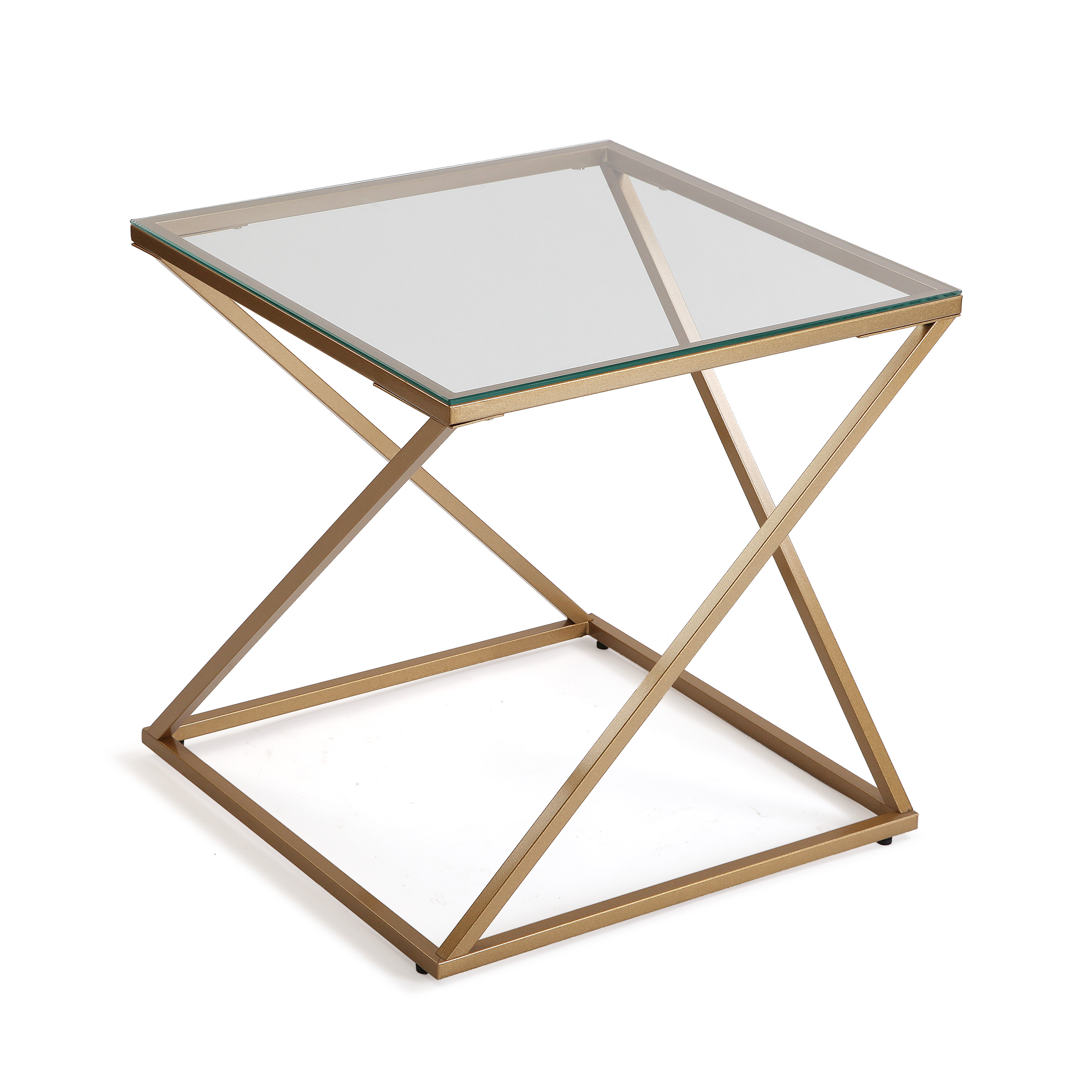 Versa Trento Mesa Auxiliar para el Salón, la Habitación o la Cocina. Moderna Mesilla Baja, , Medidas (Al x L x An) 51 x 51 x 51 cm, Cristal y Metal, Color Dorado