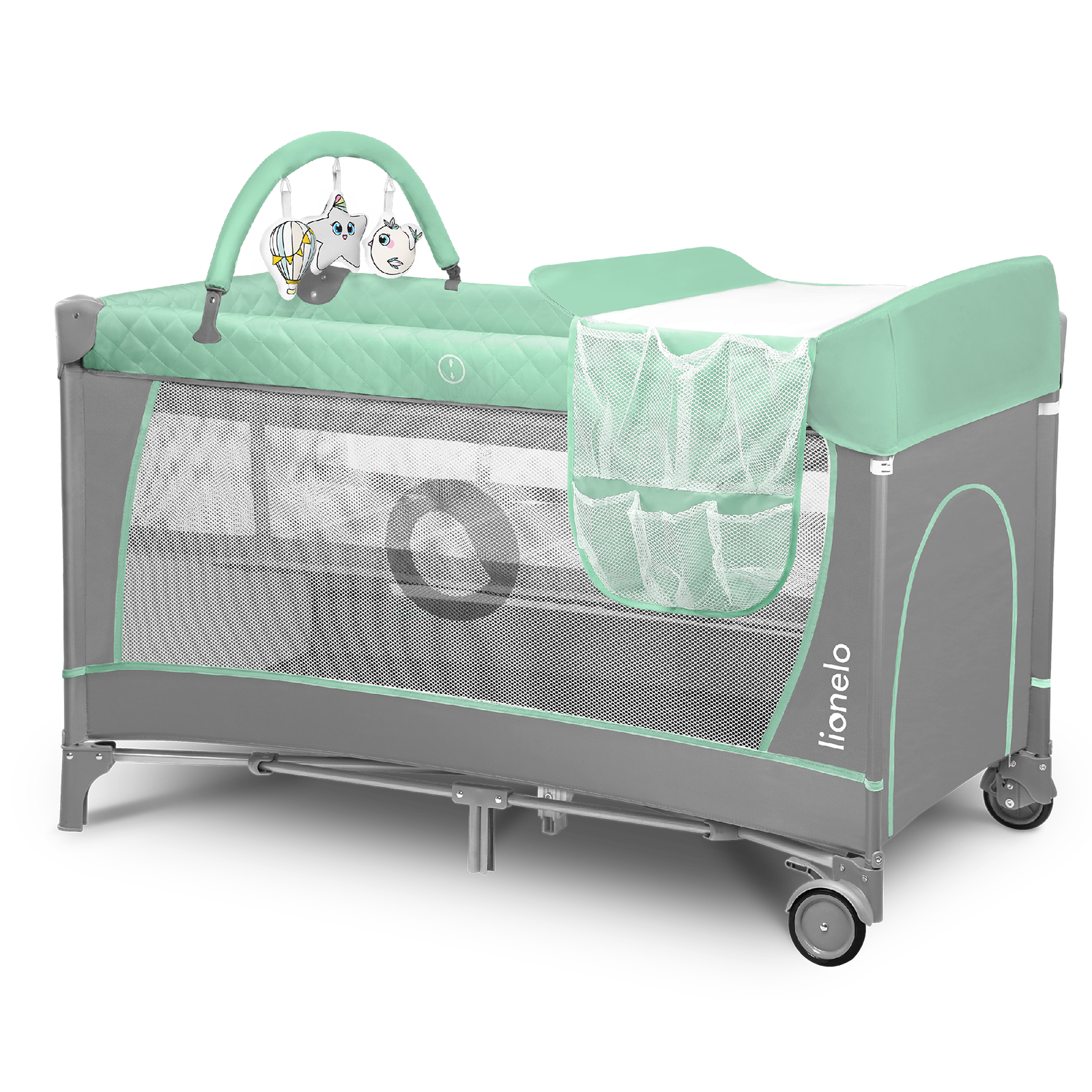 Cuna de Viaje Flower 2 en 1 con Cambiador, Arco de Juguetes y Sistema LockGuard - Ideal para Bebés desde Recién Nacidos hasta 3 Años
