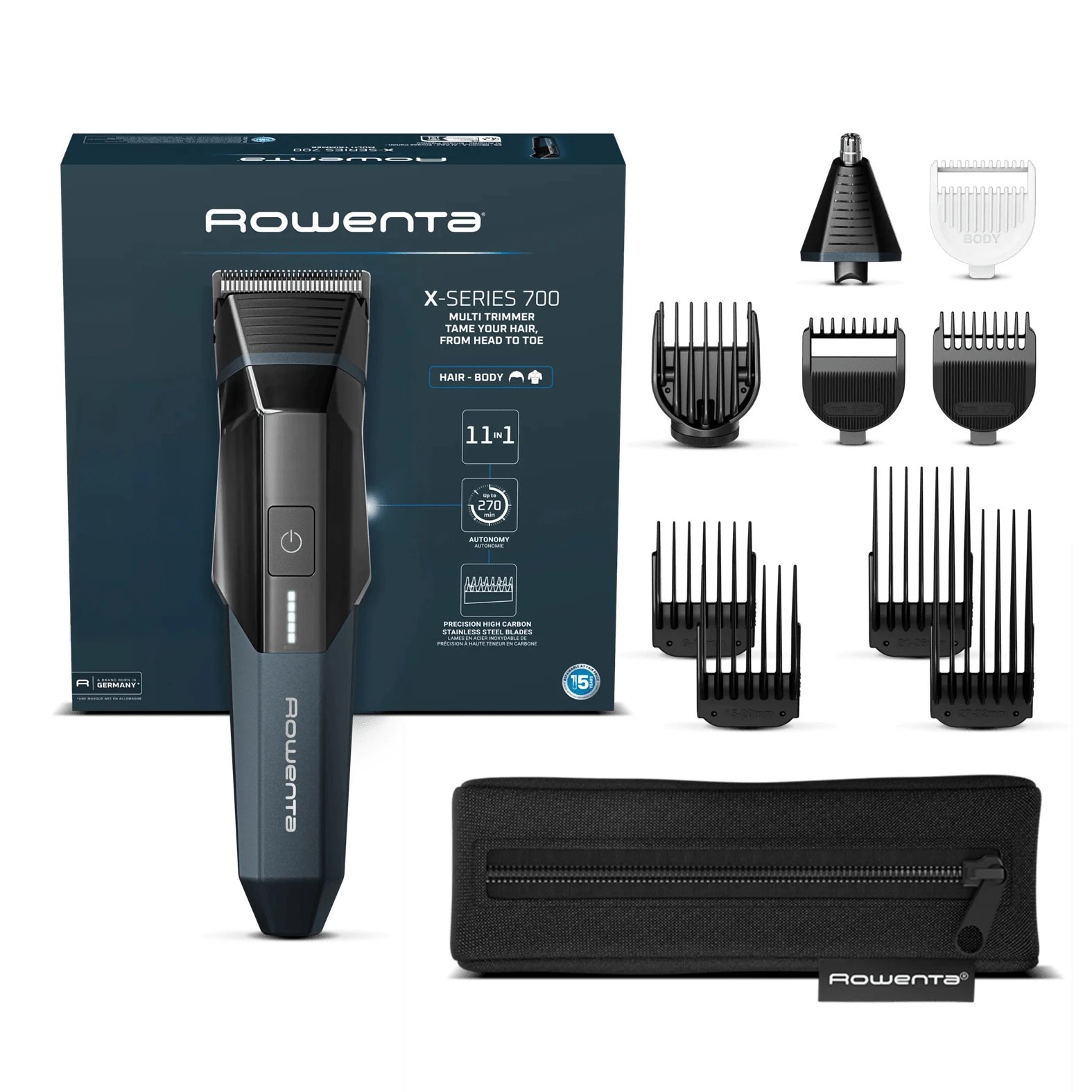 Rowenta - Recortadora barba 33 pasos 0,5 mm TN9610E0 con cuchillas autoafilables de acero inoxidable, 7500 RPM y batería 270 min, resistente al agua
