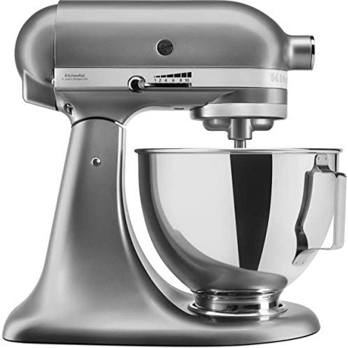 KitchenAid 5KSM95PSECU - Robot de cocina (4,3 L, protección contra salpicaduras, 300 W, batidor plano, gancho y batidor), color plateado