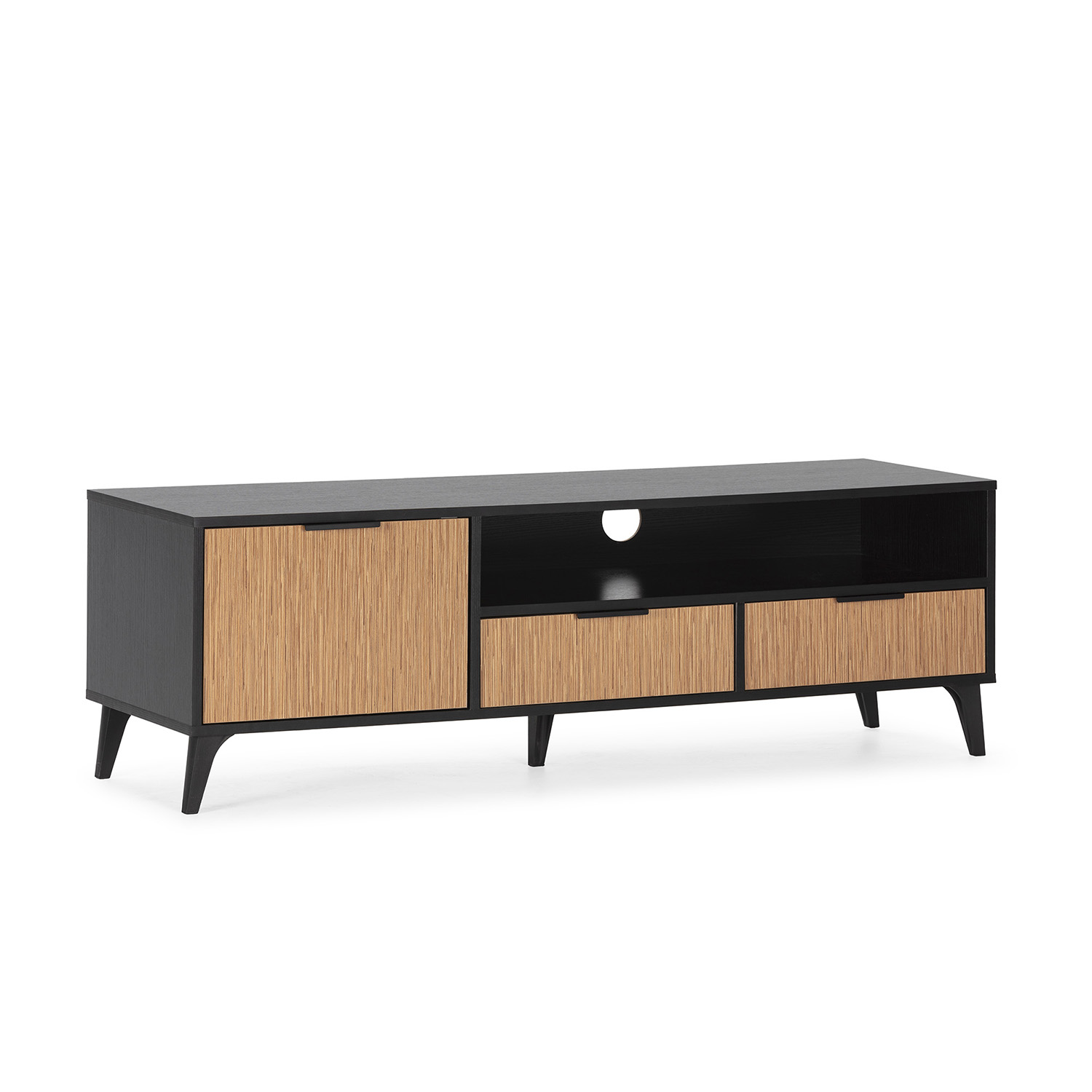 VS Venta-Stock Mueble TV Denis 1 puerta y 2 cajones, color Negro/Madera