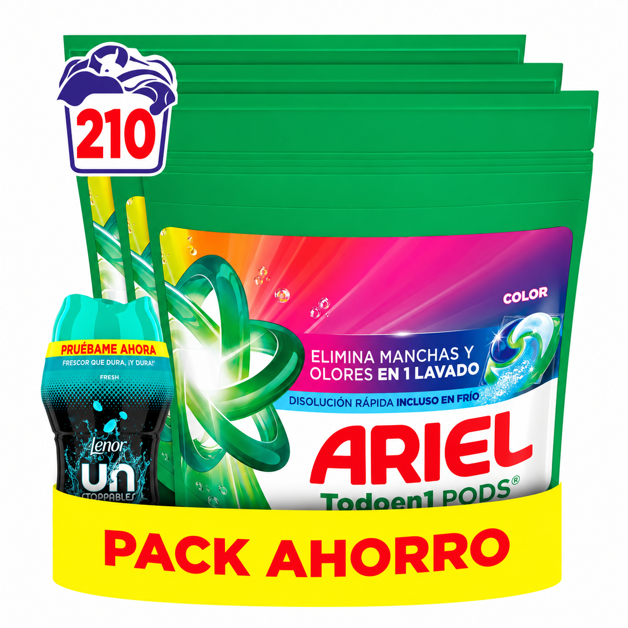 ARIEL Pods Color 76, 105 o 210 Lavados + Perlas Unstoppables Ariel 150 gr