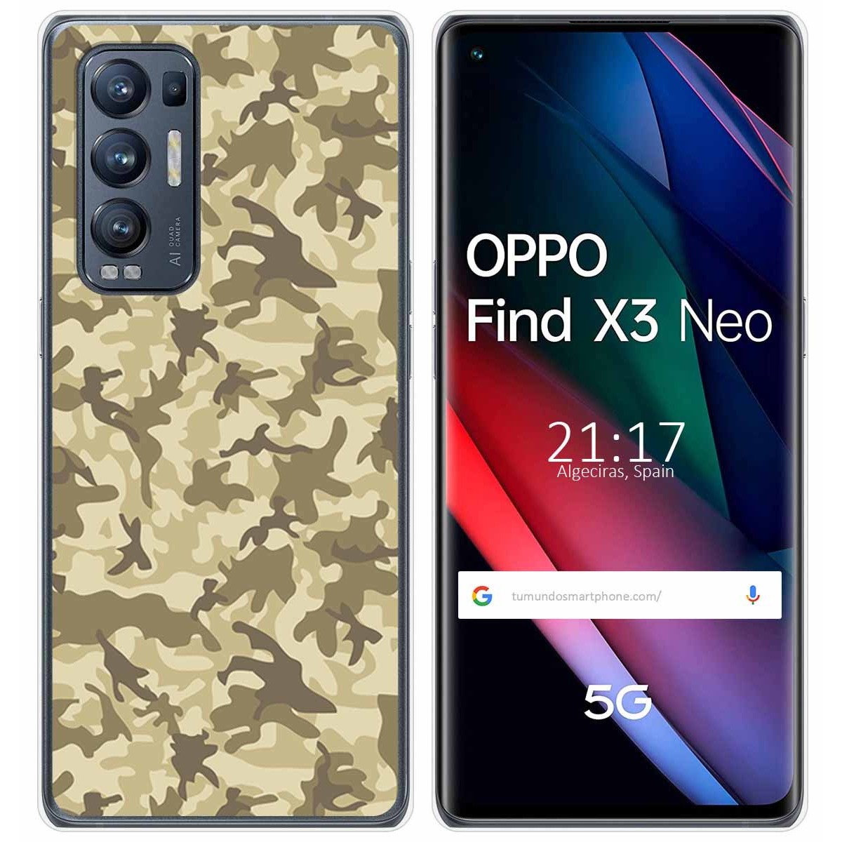 Tumundosmartphone Funda Gel Tpu para Oppo Find X3 Neo 5G diseño Sand Camuflaje Dibujos