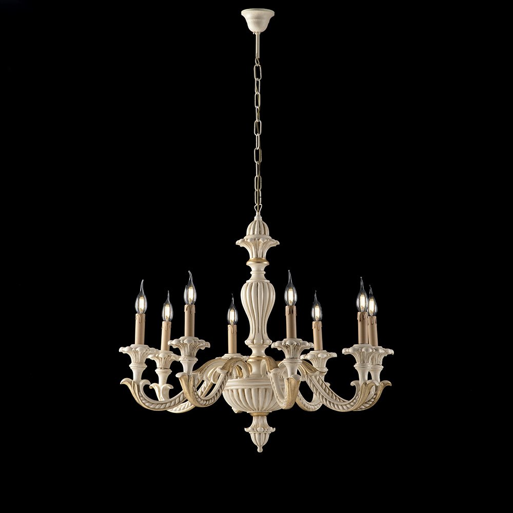 Araña Shabby Chic Leonardo Marfil Oro 6 Luces E14