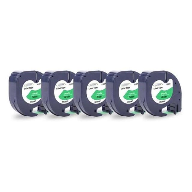 Dymo - 5 cintas Compatibles Dymo LetraTag 91204 S0721640 Cinta de Etiquetas para Rotuladora - Texto negro sobre fondo verde