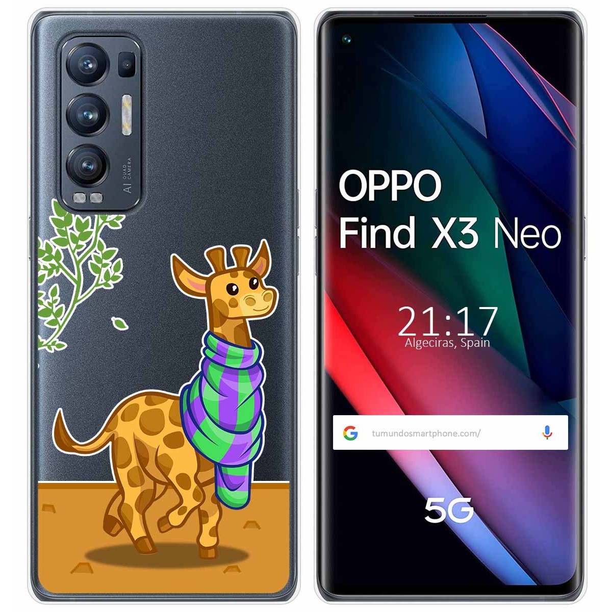 Tumundosmartphone Funda Gel Transparente para Oppo Find X3 Neo 5G diseño Jirafa Dibujos