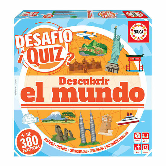 Desafio Quiz - Descubrir el Mundo: Juego de Preguntas y Respuestas para niños a partir de 6 años. (2 a 4 jugadores)