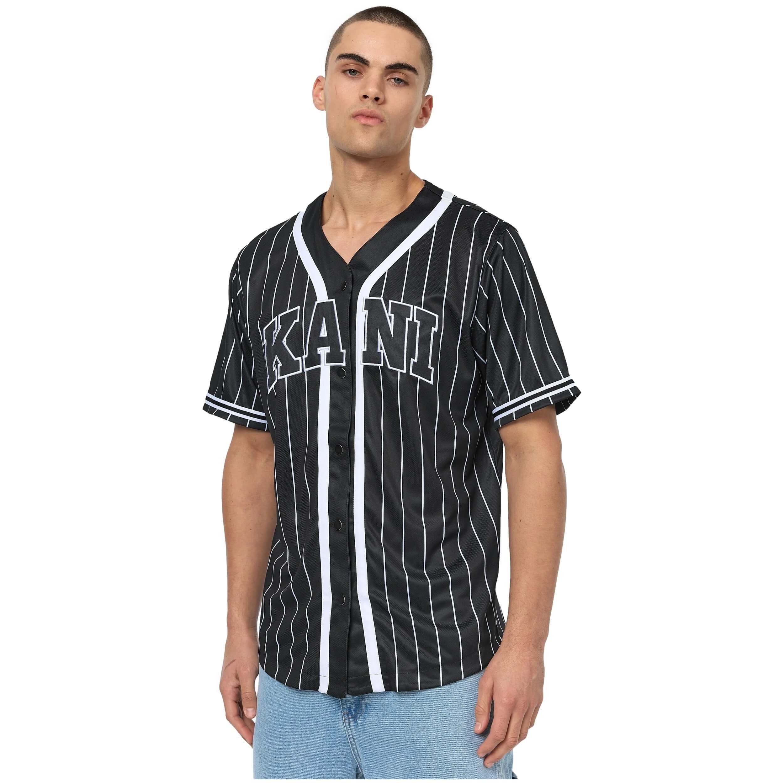 Karl Kani SERIF PINSTRIPE BASEBALL SHIRT - Camisa - dark green