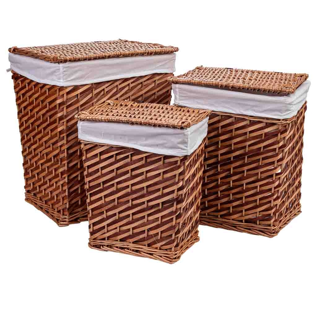 Wonderlust Deco - Set 3 cestas de mimbre marrón L:42x33x50 M:35x28x43 S:30x22x37 cm Marrón L:42x33x50 M:35x28x43 S:30x22x37