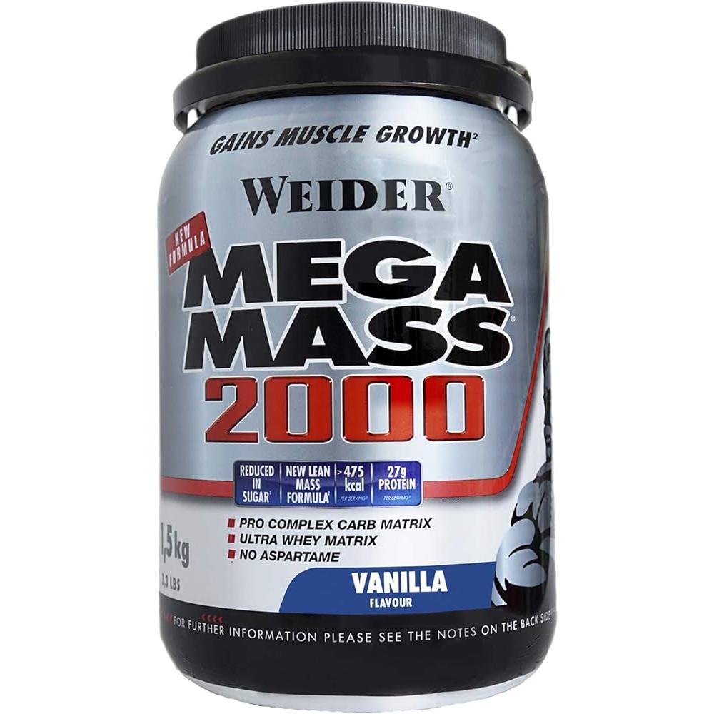 Weider - Mega Mass 2000 - Gains Muscle Growth - Pro Complex Carb Matrix - 1,5 kgs - Vanilla
