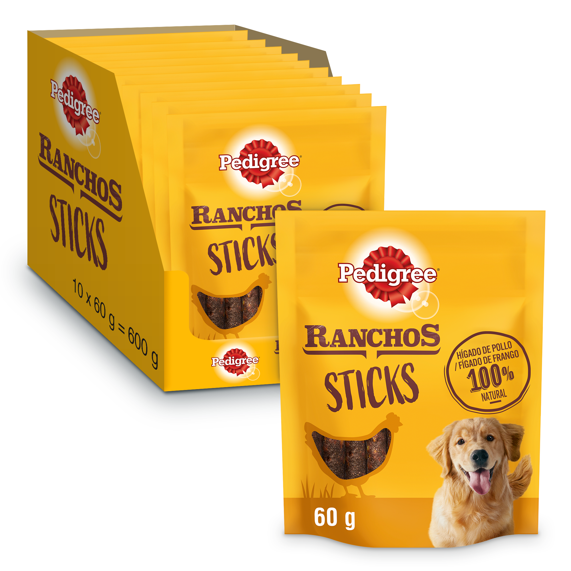 Pedigree - Pedigree Ranchos Sticks Snacks de Hígado de Pollo para Perro, Pack 10 x 60g