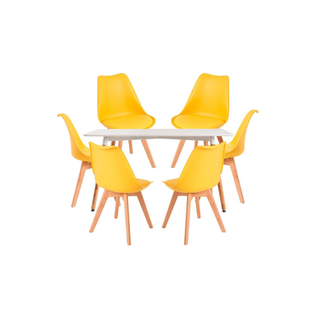 Regalos Miguel - Conjuntos de mesa y sillas - Conjunto Mesa Tower Rectangular 120 x 80 cm Blanca y Pack 6 Sillas Synk Basic - Amarillo