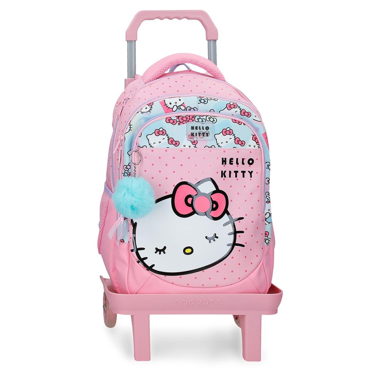 Mochila escolar con carro Hello Kitty Bows 28x42x14cm Rosa