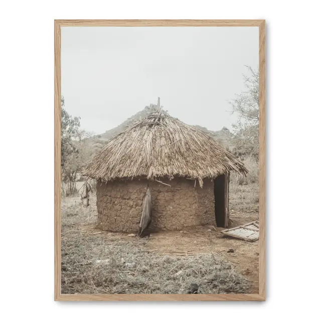 Cuadro adobe cabin 30x40cm, Póster impreso en papel de primera calidad de 180gr, montado sobre marco de madera MDF acabado roble., Naturaleza - Safari