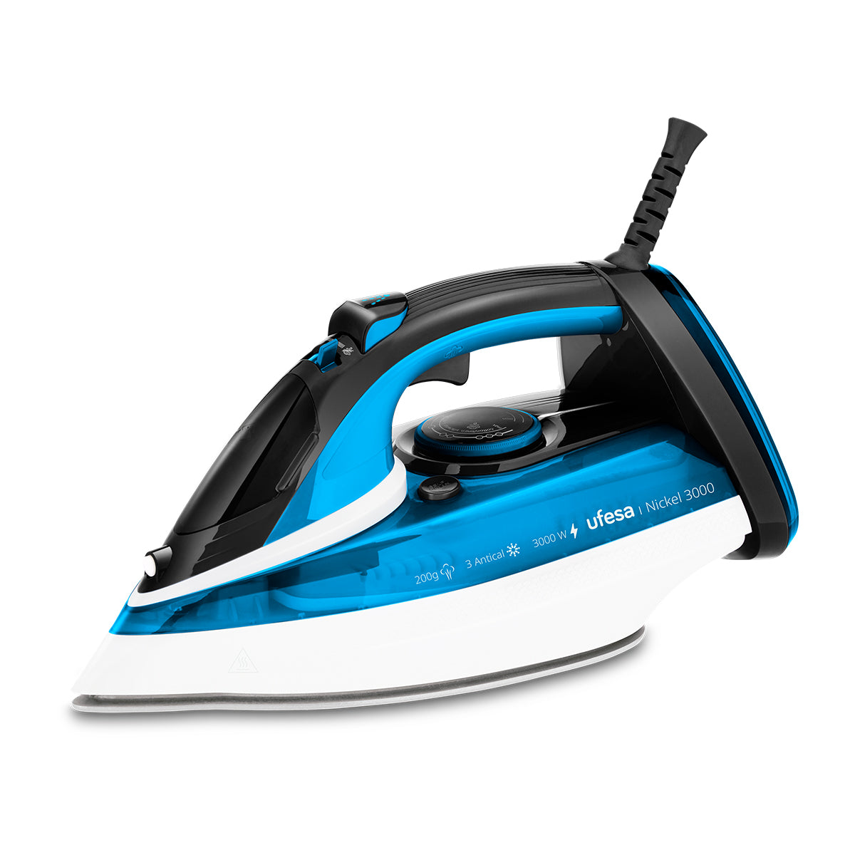 Ufesa - Plancha de vapor Nickel 3000 de 3000 W con golpe de vapor de 200 g y vapor continuo de 40 g/min para planchado horizontal y vertical, base cerámica y depósito de 400 ml