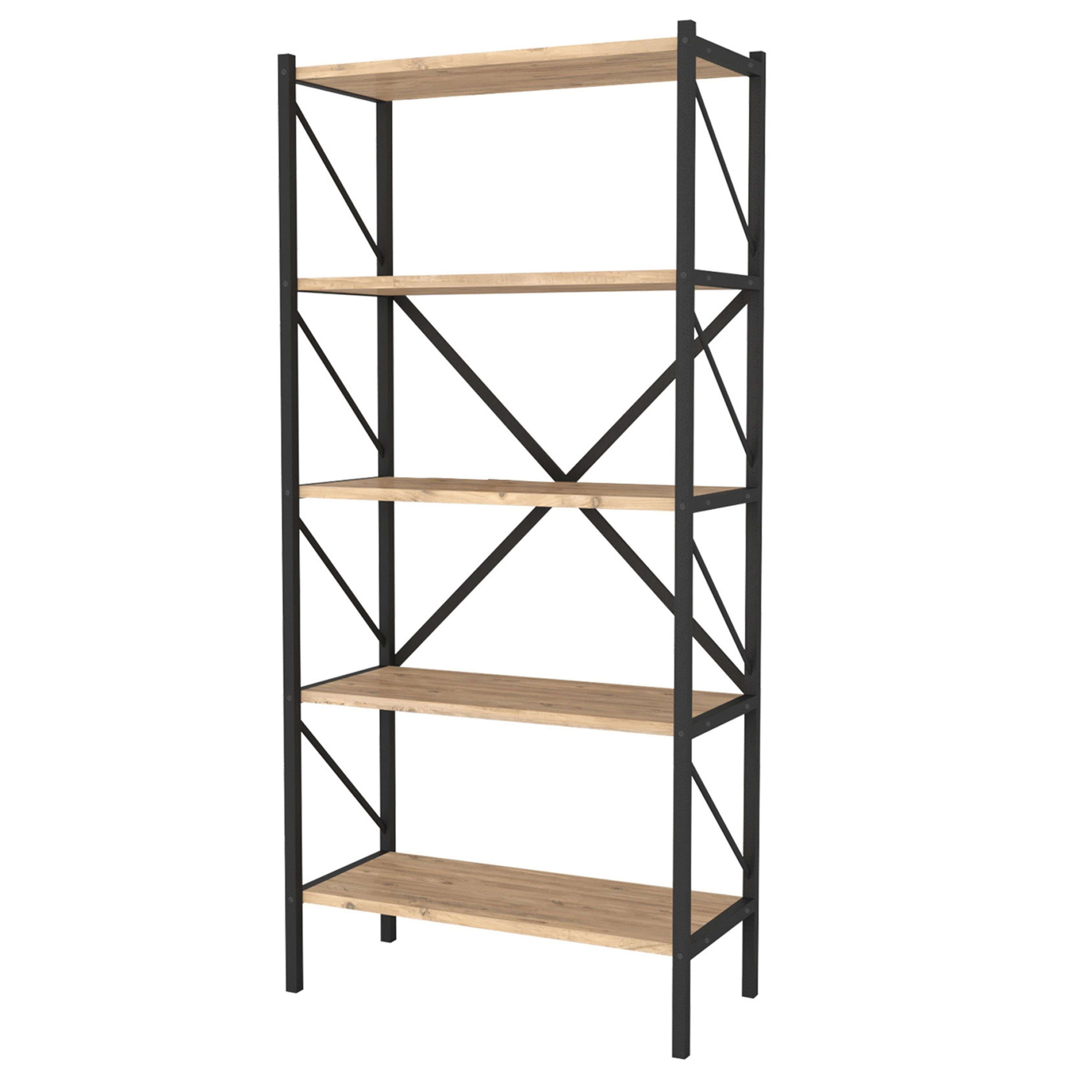 Miroytengo Estantería Librería Rus 5 Estantes Roble Safir y Negro 160X66X34 cm