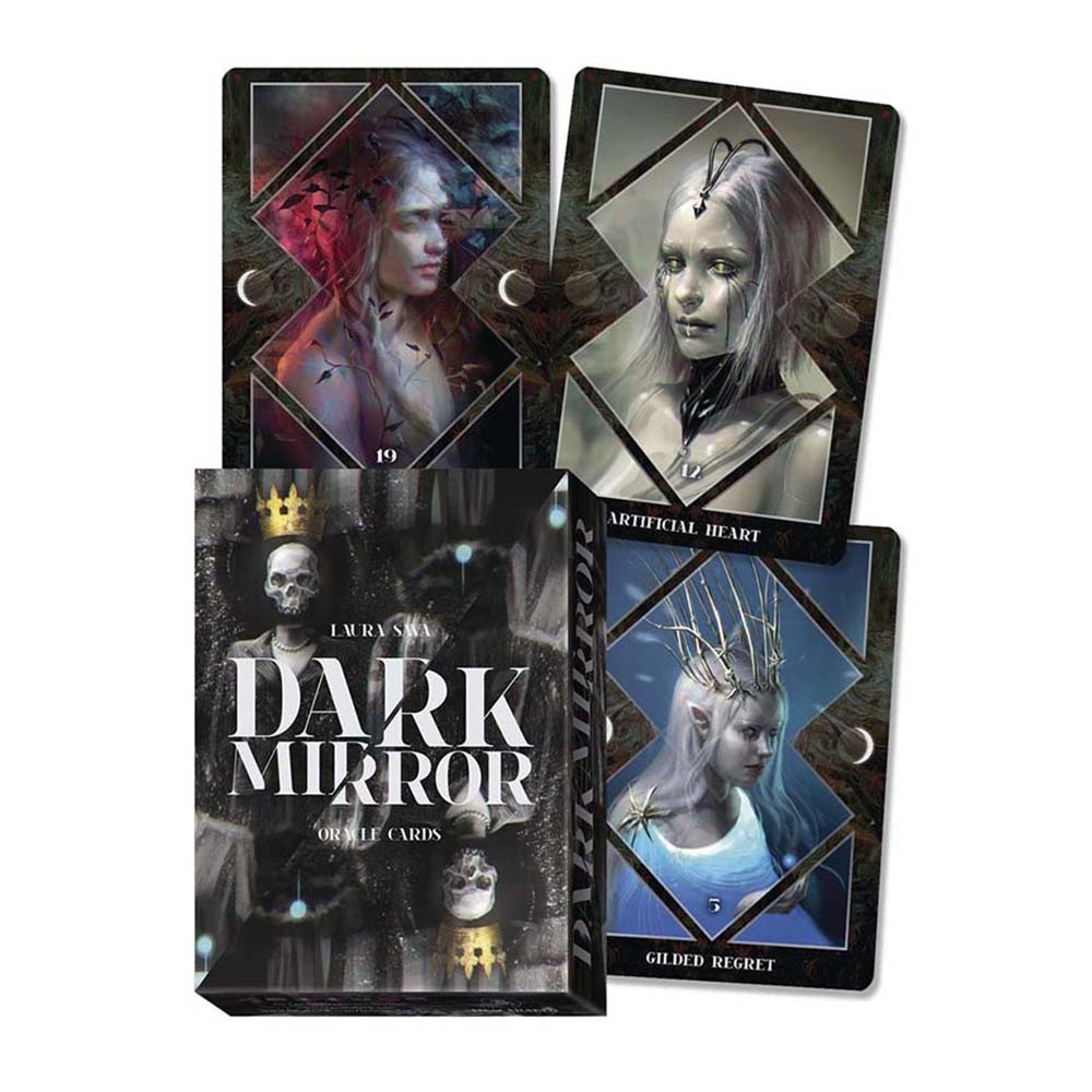 Naipecoleccion Lo Scarabeo Oráculo de 32 cartas Espejo oscuro Oscuridad Tributo a Laura Sava Libro con instrucciones en inglés, italiano, español, francés, portugués y ruso Adultos Esotérico Esoterismo Cartas adivinatorias Aprender