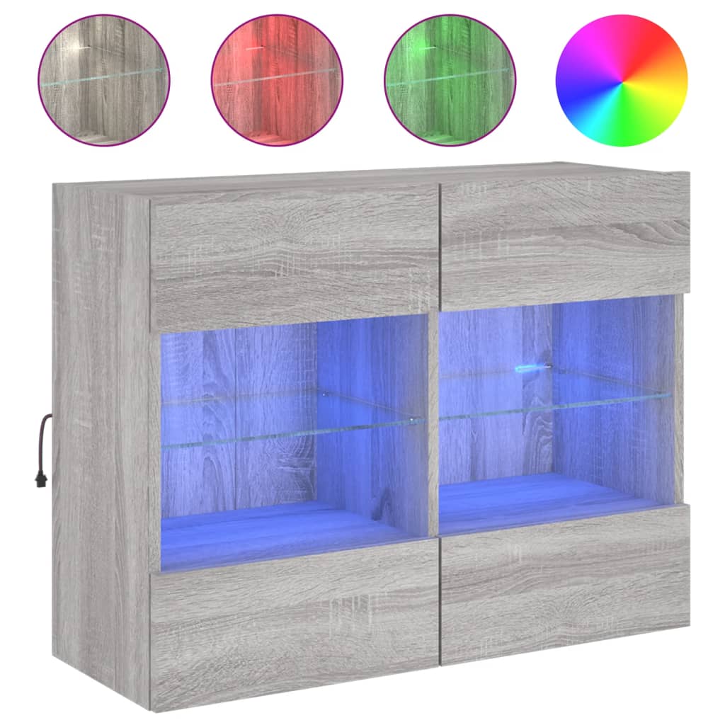 vidaXL Mueble TV de pared con luces LED 78,5x30x60,5 cm, Mueble de Salon, Mueble TV, Mueble TV salon, Mesa de TV, Mueble tele