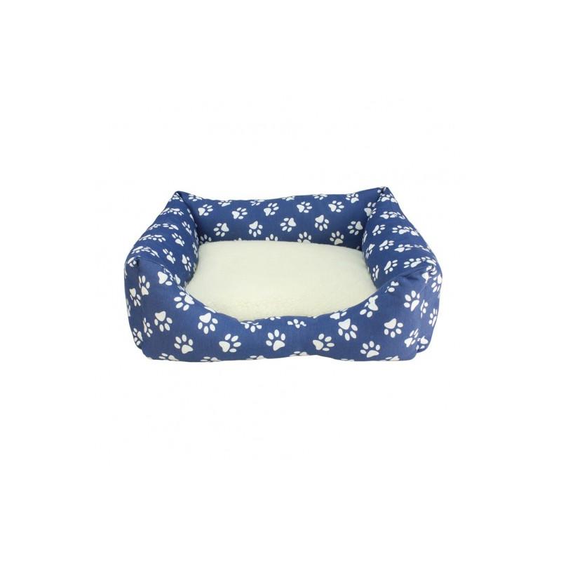 Cama para perros y gatos Cuadrada Huellas Azules 60X55X18Cm. Arquivet