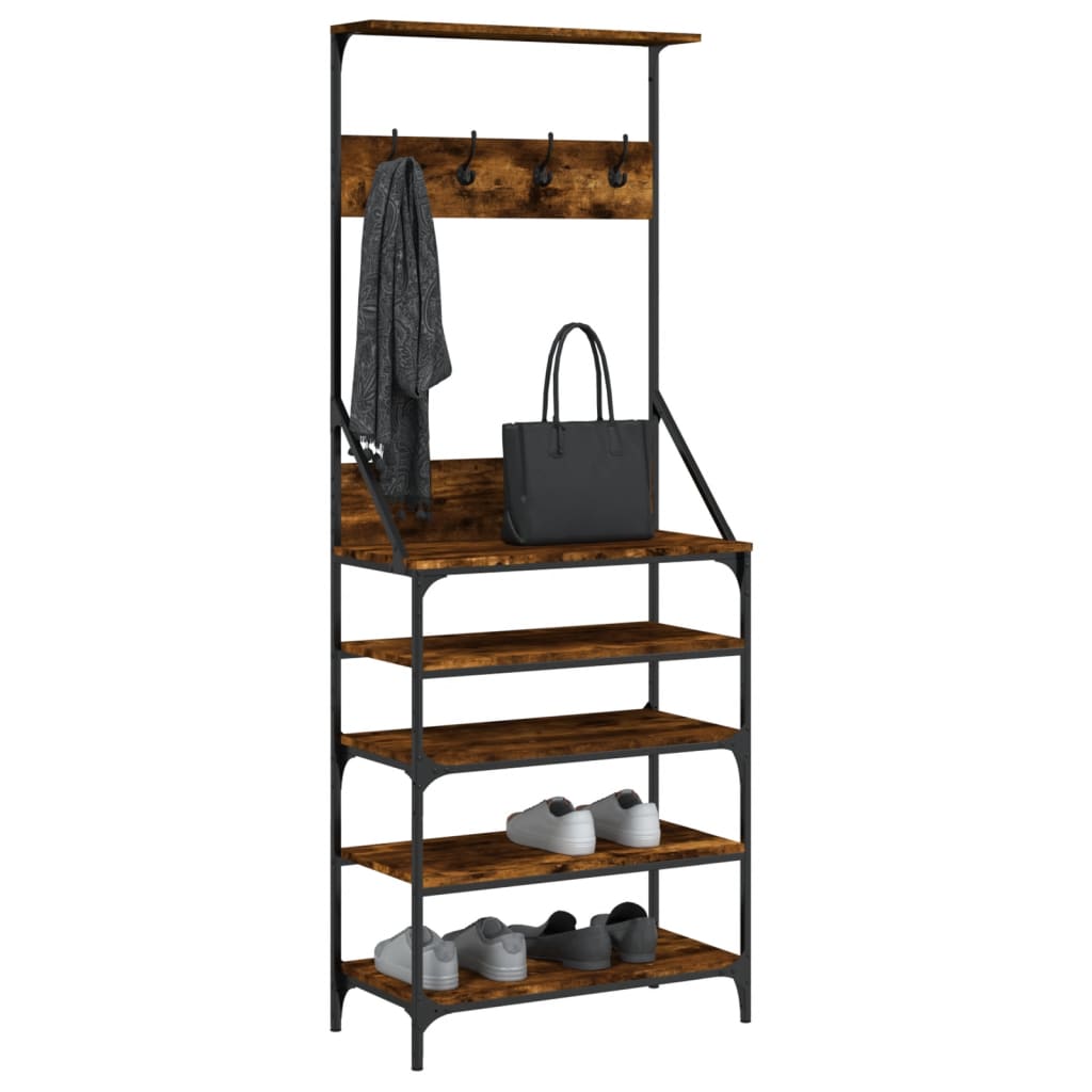 vidaXL Perchero con Zapatero Soporte para Ropa Estantes para Zapatos Color Gris sonoma,  Negro,  Roble ahumado y mas
