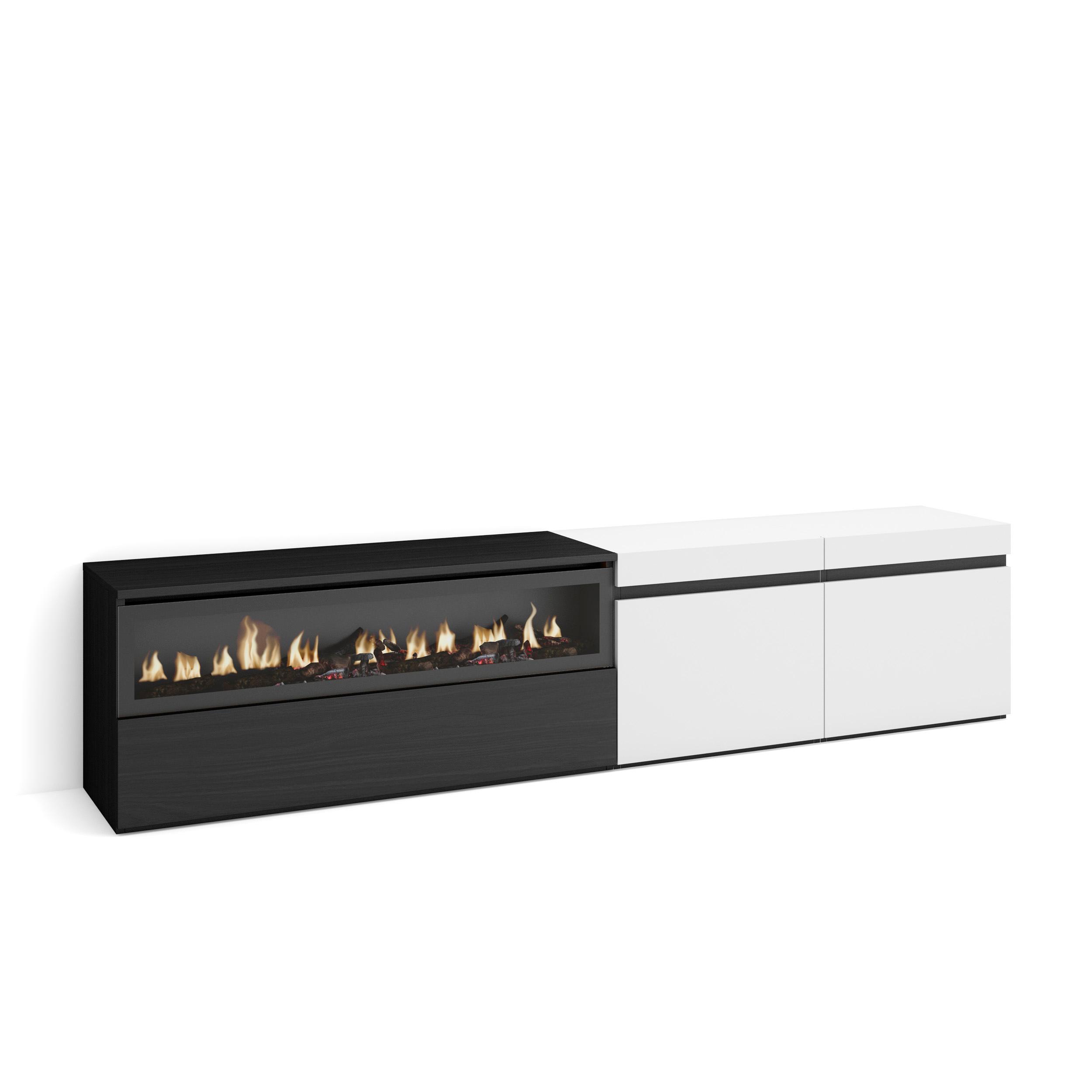Skraut Home, Mueble de Televisión en melamina de alta calidad, 203x35x45cm, Fuego led efecto 3d