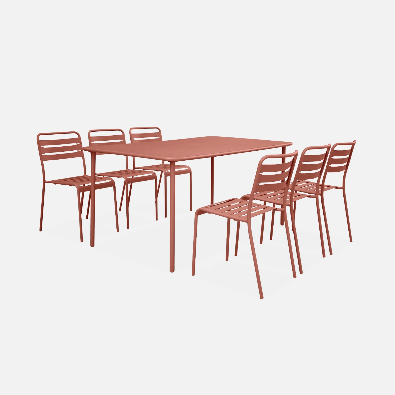 sweeek - Set mesa de jardín bistró de acero con 6 sillas, 160cm , Amelia , 160x90x72