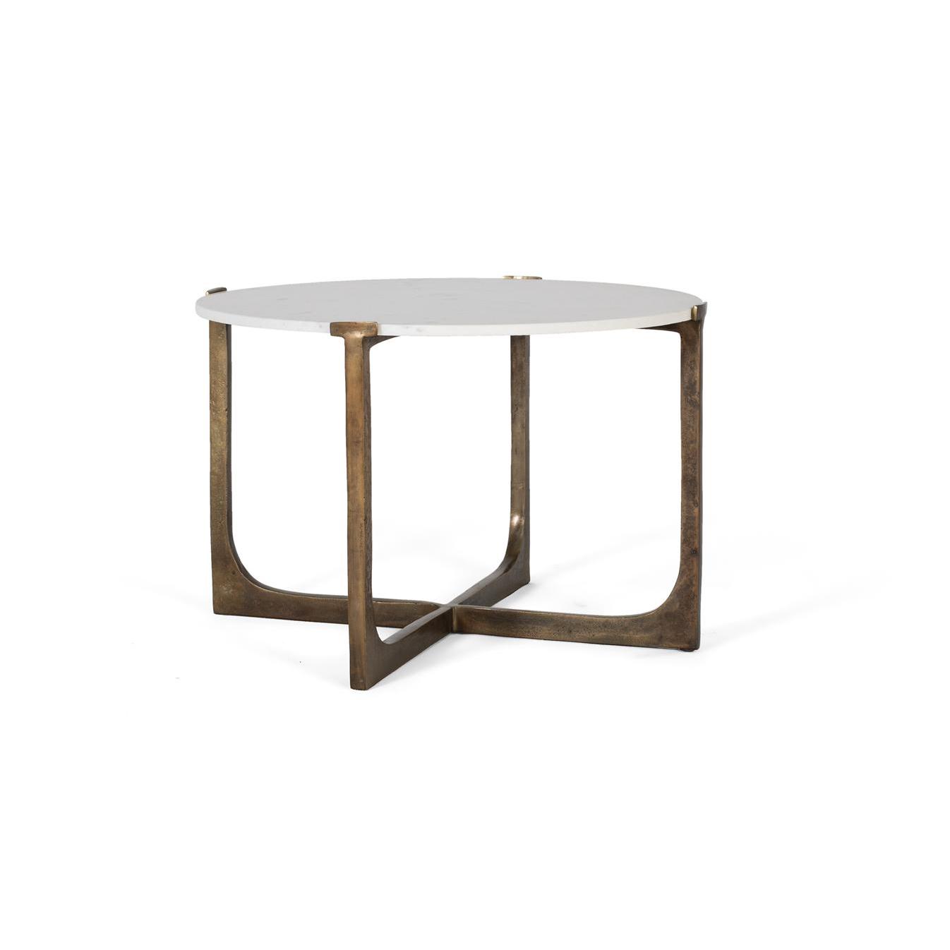 Mesa de centro con base de metal y tapa de mármol46X71X71