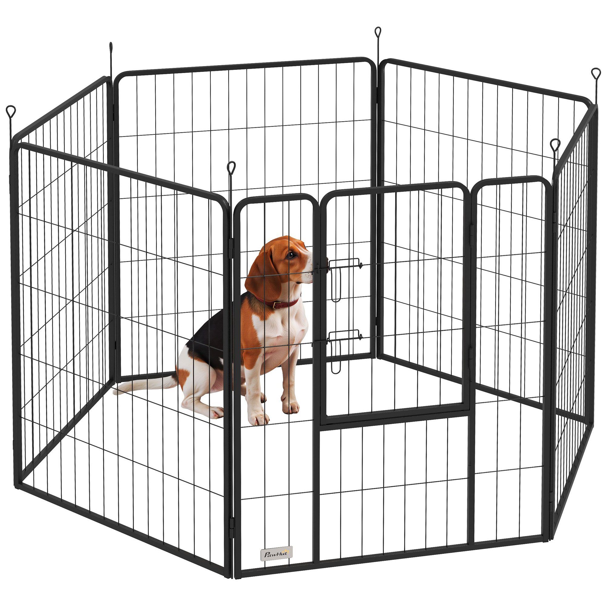 PawHut Parque para Perros de 6 Paneles de 100 cm de Altura, Vallas para Perros de Acero Plegable, con Puerta, para Interior y Exterior, Negro