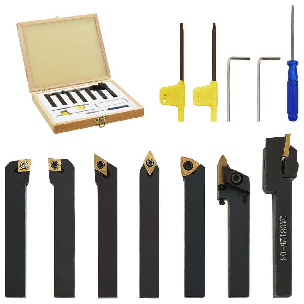 vidaXL Set de Herramientas de Torneado Indexable 12 Piezas Torno Dimensiones 8x8 mm (70 mm), 12x12 mm (80 mm), 16x16 mm (100 mm)