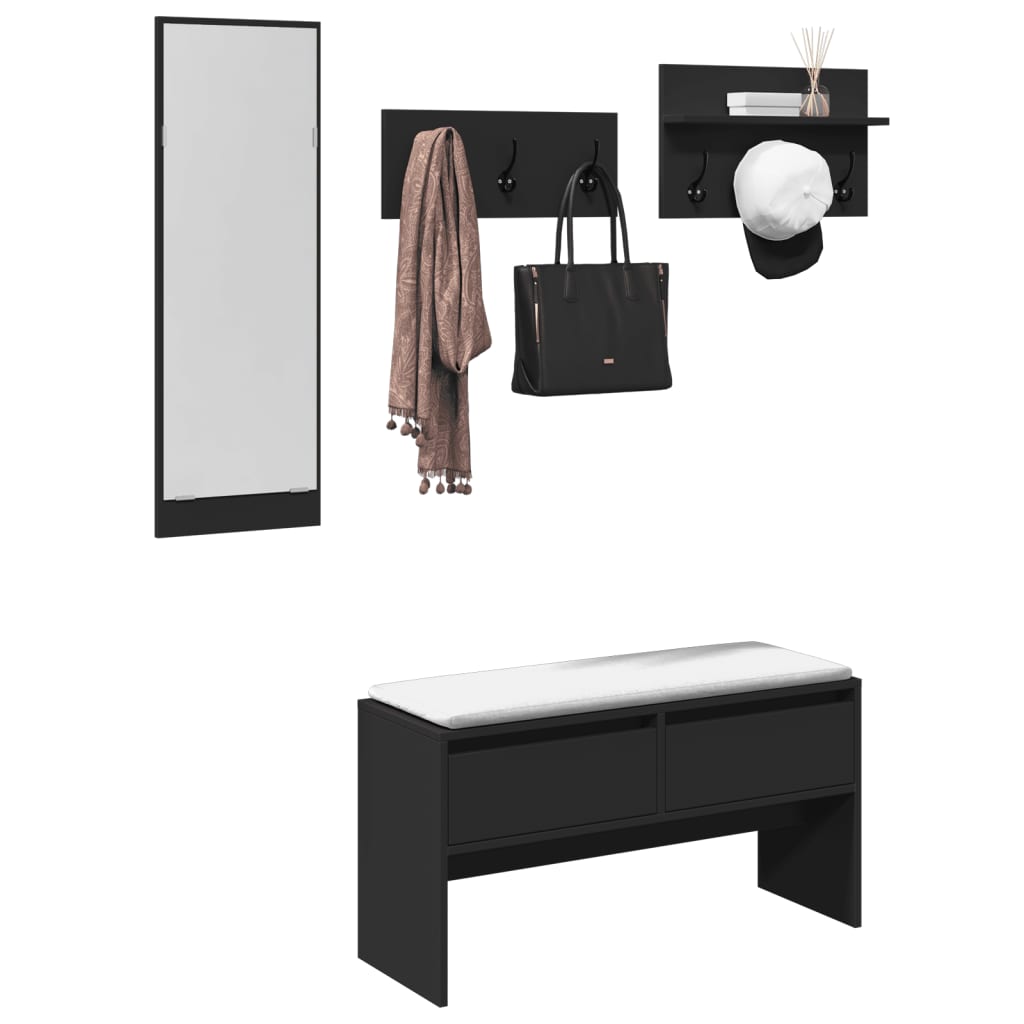 vidaXL Muebles de recibidor 4 piezas madera de ingeniería en color Roble Sonoma/Blanco/Negro y más | almacenamiento funcional diseño moderno para baño dormitorio sala