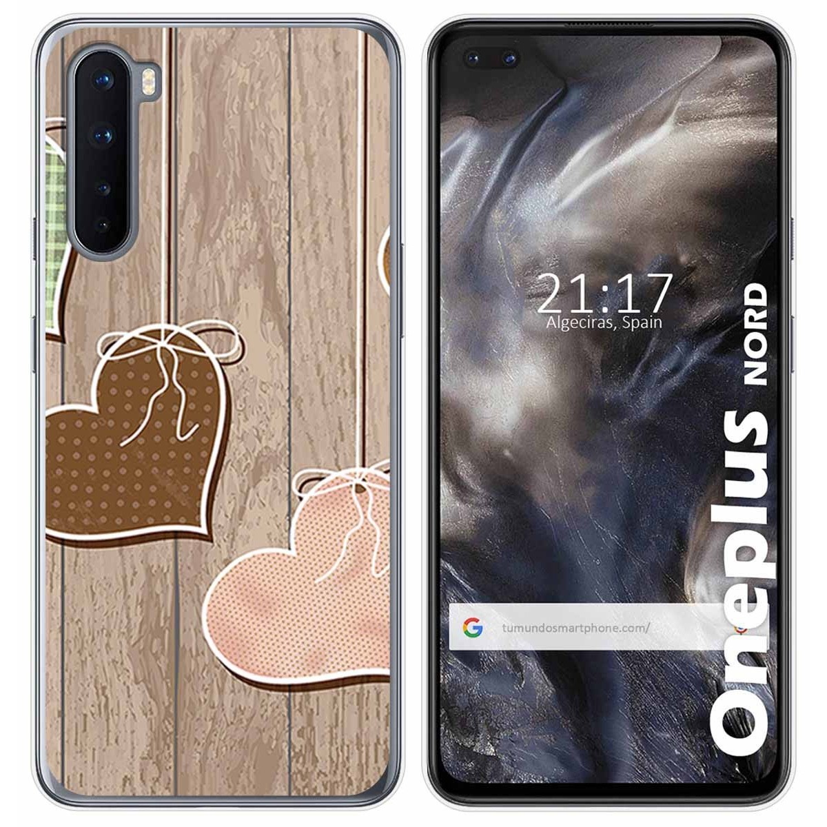 Tumundosmartphone Funda Gel TPU Oneplus Nord Corazones Madera Personalizada