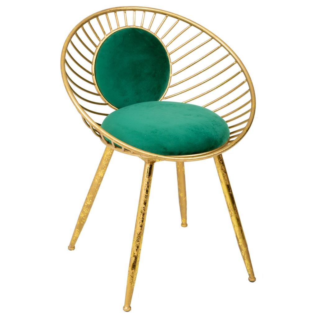 Wonderlust Deco - Banqueta de metal dorado tapizada verde 55x46x70 Multicolor 55x46x70h cm