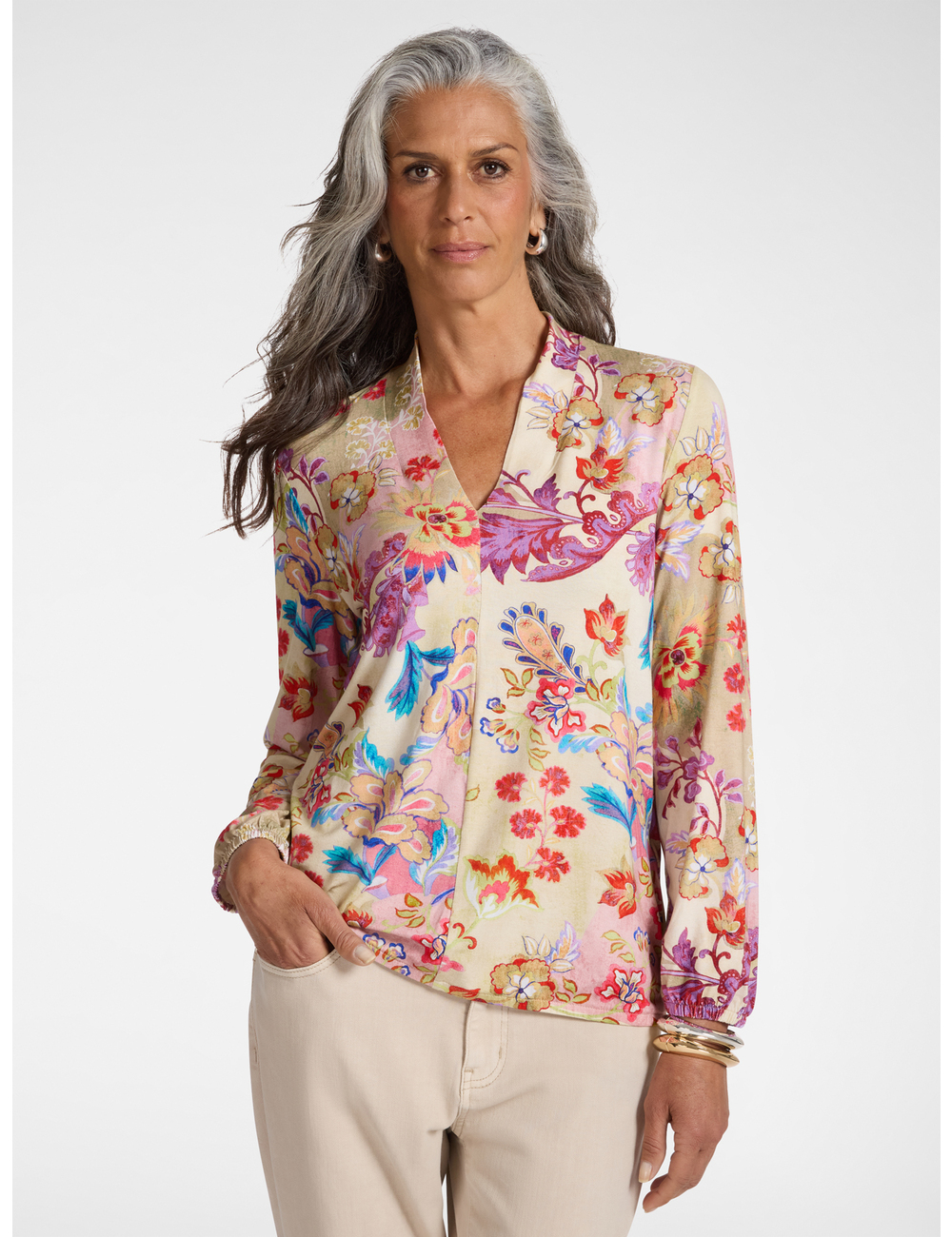 Elena Mirò - Camiseta estampada con cuello en V