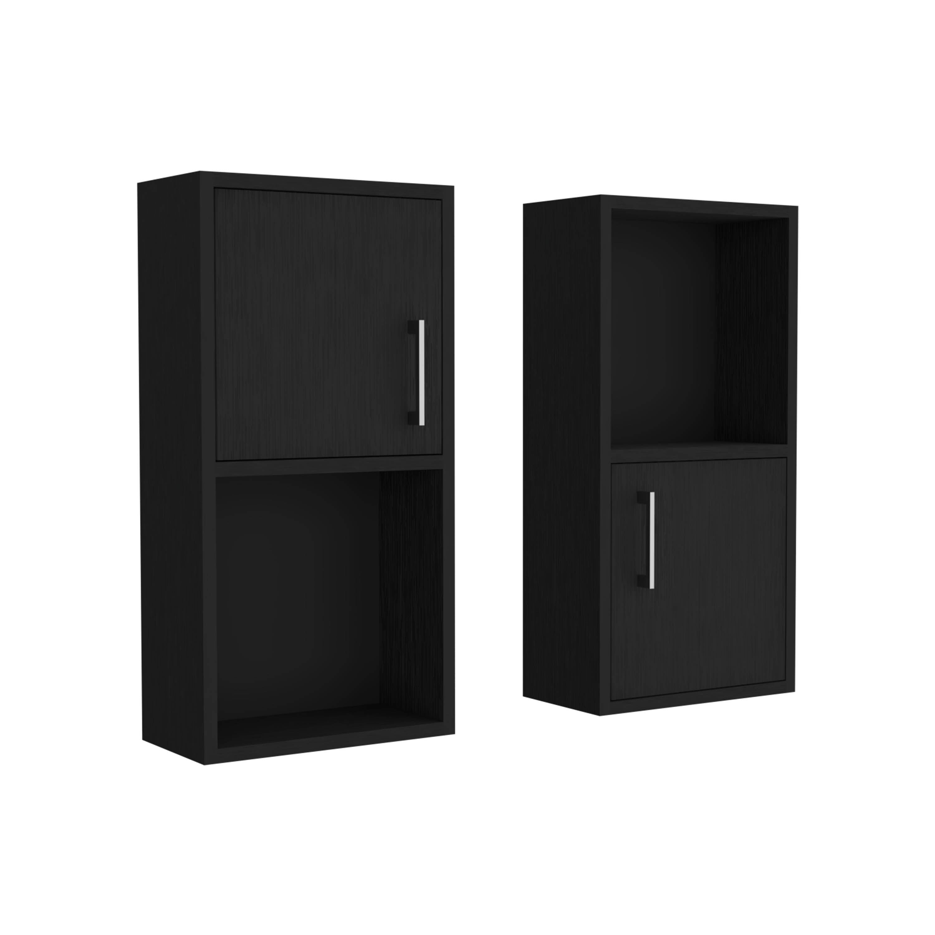 Set de Muebles auxiliares de baño en melamina con 4 estantes y 2 puertas , negro , 60.1 cm X 30 cm X 16 cm