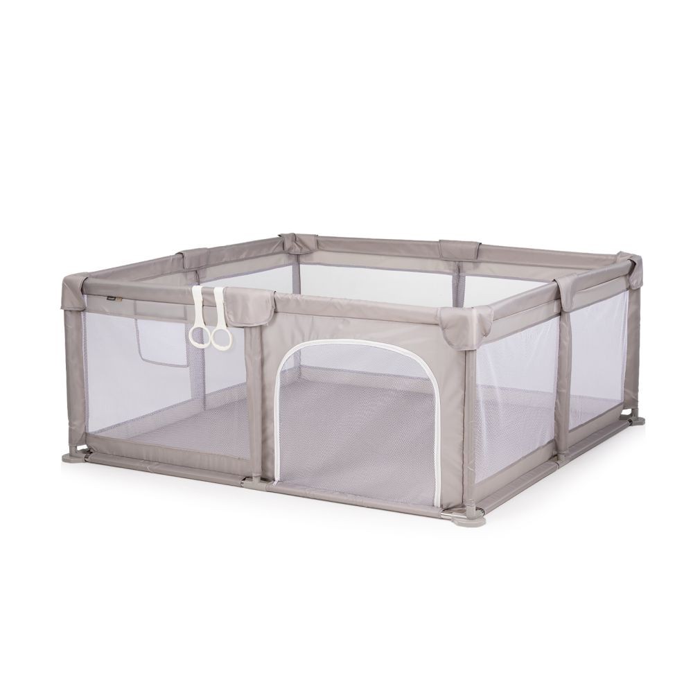 Chipolino - Parque infantil SIENNA 150 x 150 cm para bebés de 12 meses a 5 años, con malla transpirable y puerta lateral con cremallera, diseño cuadrado seguro y cómodo para salón o dormitorio