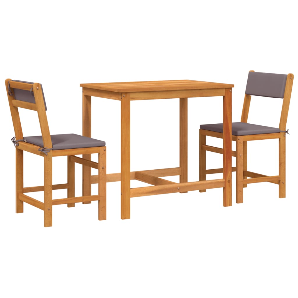 vidaXL Juego de balcón con cojines 3 piezas madera maciza de acacia